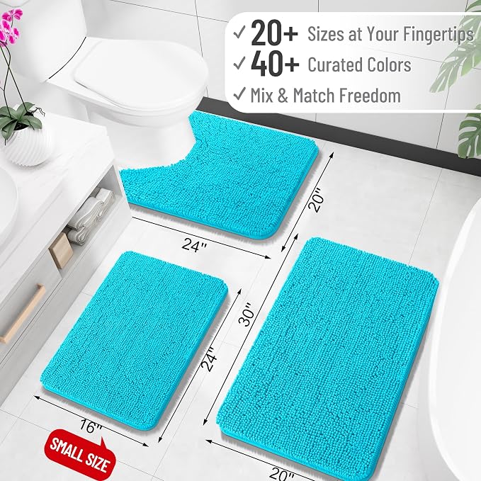 OLANLY Toilet Rugs U-Shaped 20x20, Extra Soft Absorbent Chenille Contour Bathroom Rugs for Toilet, Dry Quickly, Machine Washable, Non-Slip Bath Mat, Aqua Sky