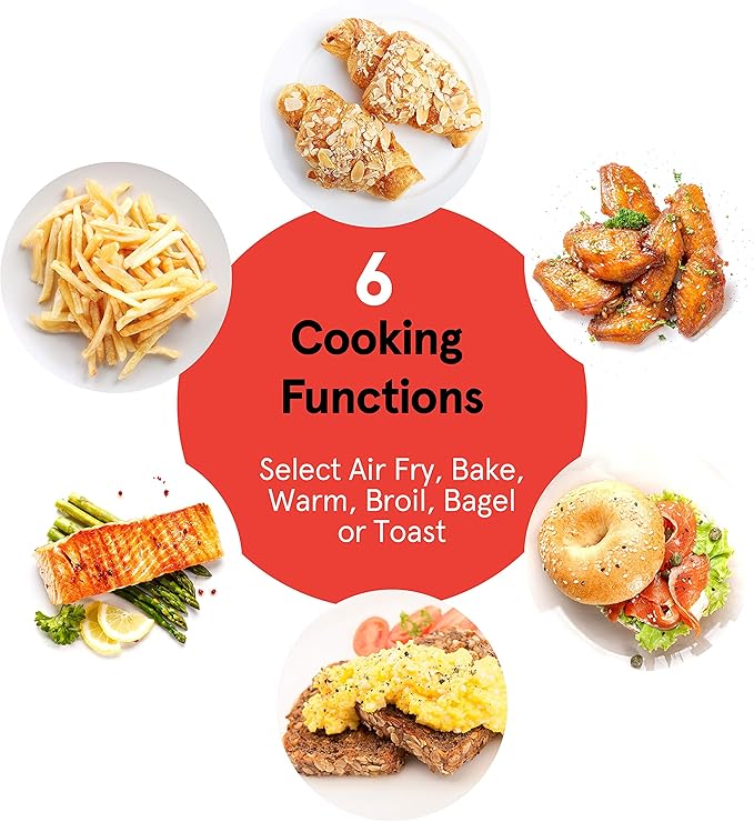 Gourmia GTF7350 6-in-1 Multi-function, Stainless Steel Air Fryer Oven - 6 Cooking Functions - Fry Basket, Oven Rack, Baking Pan & Crumb Tray, Included + Recipe Book
