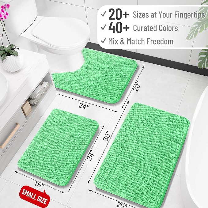 OLANLY Bathroom Rugs 35x24, Extra Soft Absorbent Chenille Bath Rugs, Rubber Backing Quick Dry, Machine Washable Bath Mats for Bathroom Floor, Tub and Shower, Home Decor Accessories, Mint Green