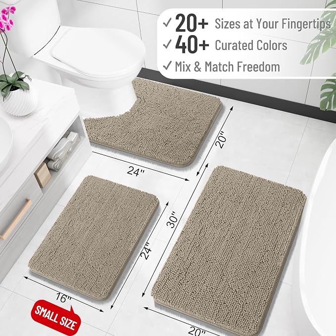 OLANLY Large Bathroom Rugs 70x46, Extra Soft Absorbent Chenille Bath Rugs, Rubber Backing Quick Dry, Machine Washable Bath Mats for Bathroom Floor, Tub and Shower, Home Decor Accessories, Warm Taupe