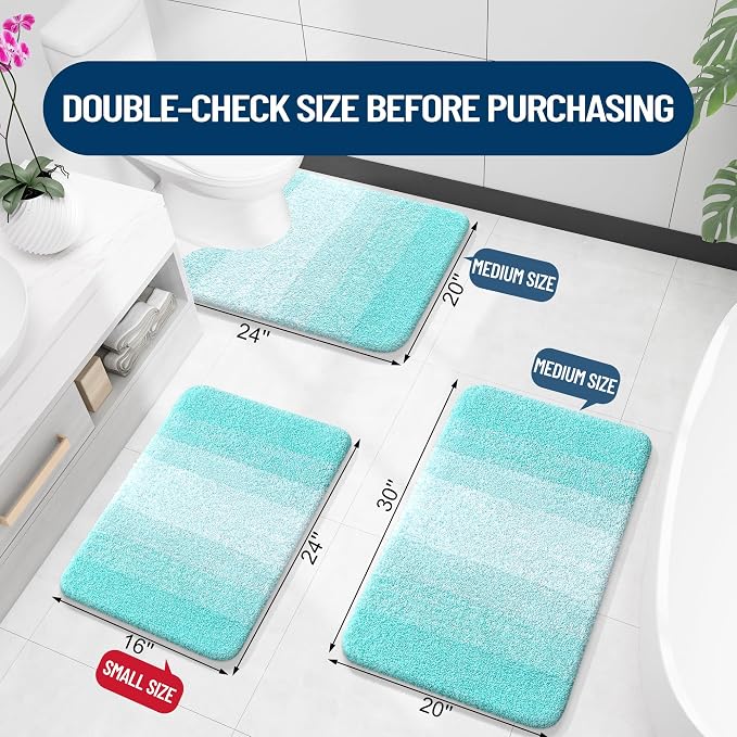 OLANLY Small Bathroom Rugs Mat 24x16, Extra Soft Absorbent Microfiber Bath Rugs, Rubber Backing, Quick Dry, Machine Washable Bath Mats for Bathroom Floor, Tub and Shower, Home Decor Accessories, Teal