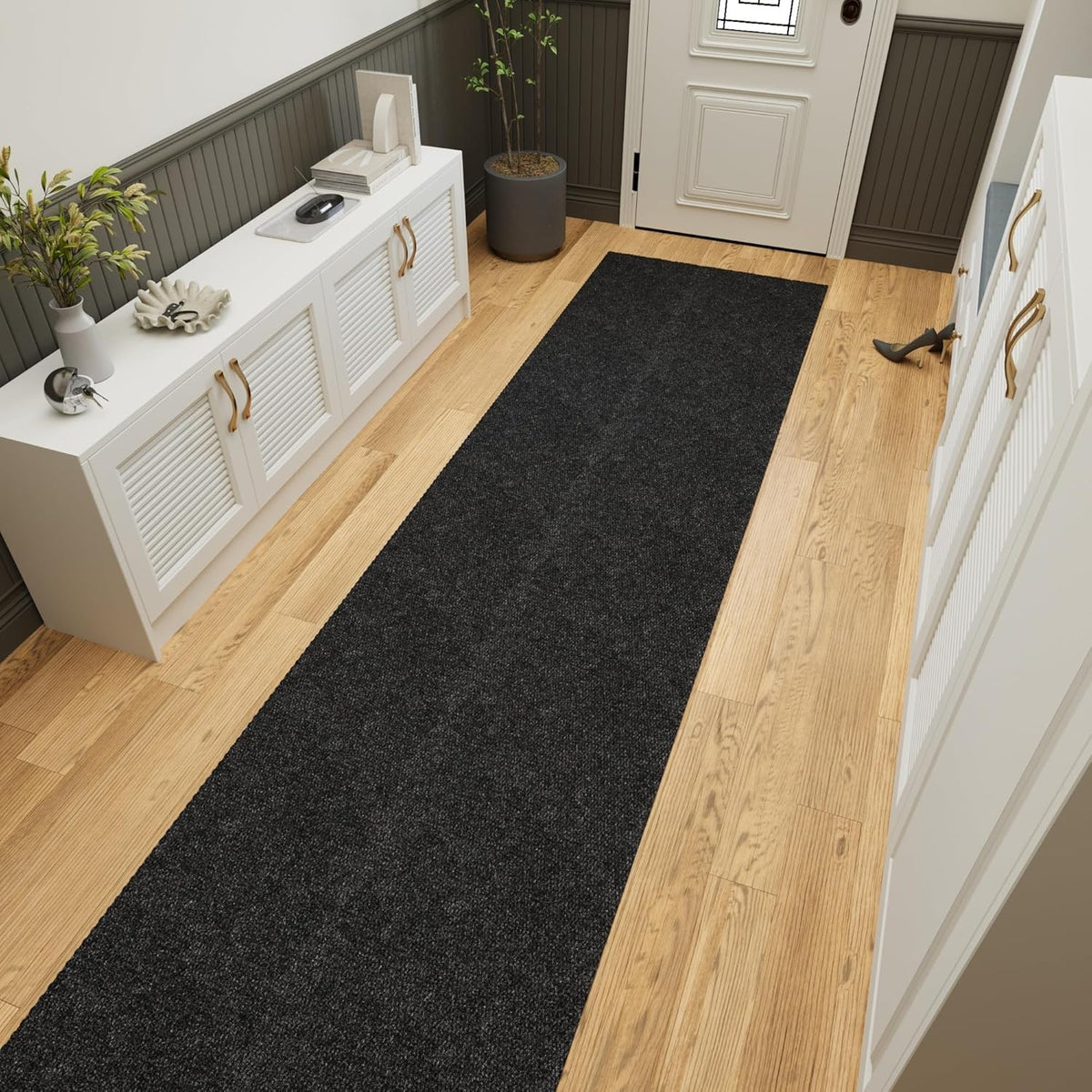 Ottomanson 2'7" x 32' Hallway Runner with Scraper Pile - Extra Durable Non-Slip Rug Mat for Indoor & Outdoor Use - Ideal for Kitchen, Entryway & Garage - High-Traffic Carpet, Black