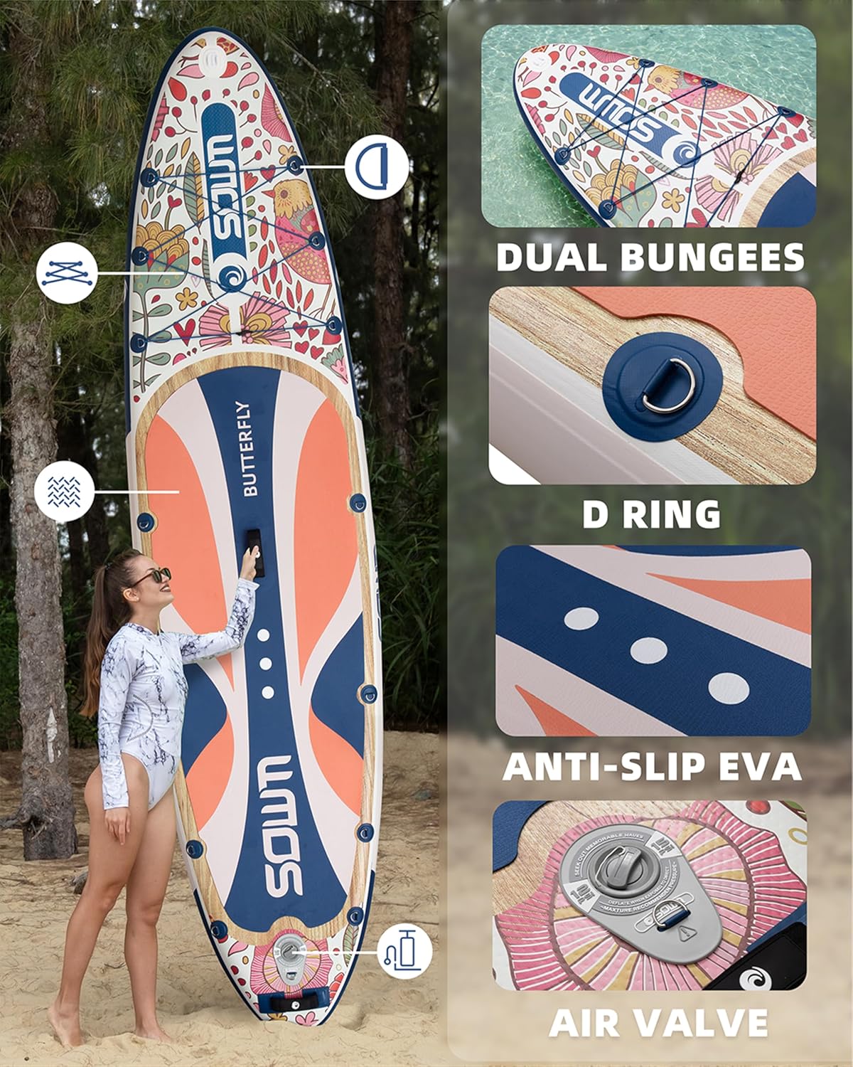 Inflatable Paddle Boards 11'x33'', Stand Up SUP Paddle Board Inflatable for Adults Youth, Extre Wide & Non-Slip Sup of All Skill Levels