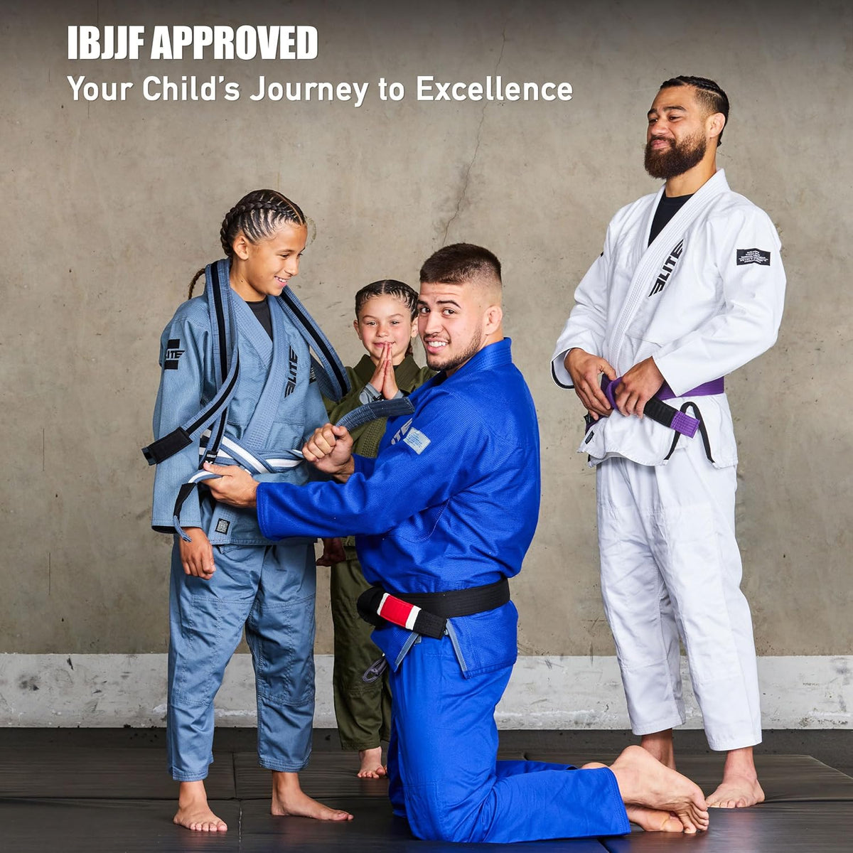 Elite Sports Kids Brazilian Jiu Jitsu Belts Preshurunk Martial Arts Youth BJJ Belts for Girls & Boys with BJJ Ranking Stripes