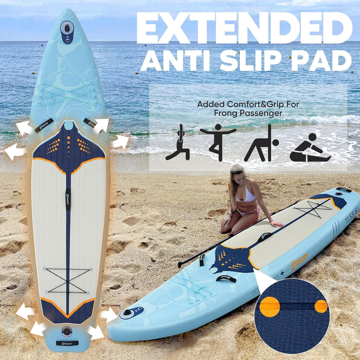 Inflatable Paddle Board,Stand Up Paddle Board Set, Extra Wide SUP Board with Removable Fin, Floating Paddle, Hand Pump, Waterproof Phone Pouch,Traveling Board