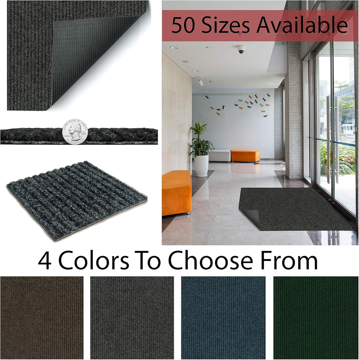 KOECKRITZ Heavy Duty Durable All Weather Indoor/Outdoor Non Slip Entrance Mat Rugs and Runners for Office Business Building Home Garage Front Door (3' x 12', Blue)